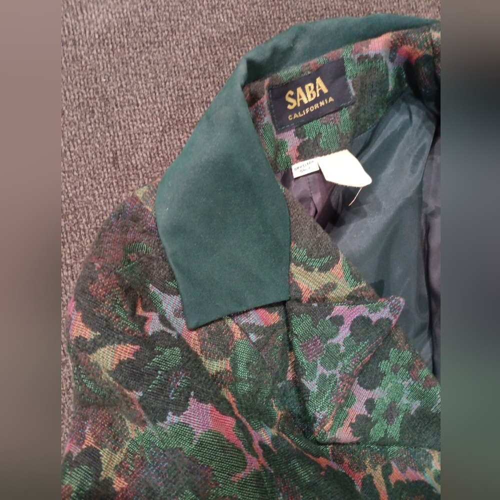 Sophisticated Vintage Floral Women's Blazer By SABA Rare Find Jewel Tones 💚 - Picture 12 of 14
